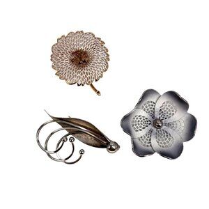 Vintage Brooch Pin Womens Floral Leaf Set‎ of 3 Retro